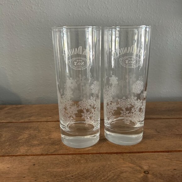 Jack Daniels Old No 7 Brand Highball Glass Etched Snowflakes Winter Set of 2 - Picture 6 of 7